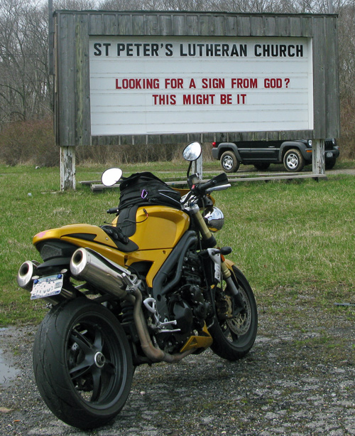 Looking for a sign from God? Fuzzygalore Girlie Motorcycle Blog