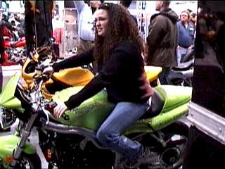 Fuzzygalore circa 2000 on a Roulette green Triumph Speed Triple